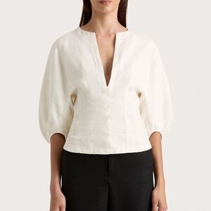 Faithfull The Brand Women's White Plunge Split Neck Linen Maia Top Sz 10 NWOT